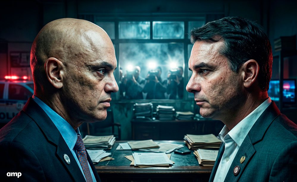 “FLÁVIO BOLSONARO X ALEXANDRE DE MORAES: vídeo satiriza disputa pelo ‘troféu vergonha nacional’ e explode nas redes”